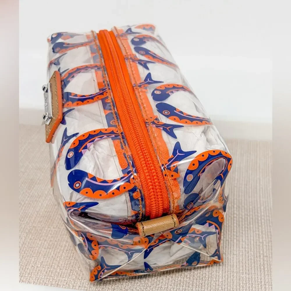 NEW Stella & Dot Kissing Fish Clear Vibrant Blue and Orange Cosmetic Bag